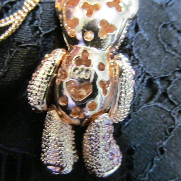 Off Park Collection Pink Crystal Rose Tone Teddy Bear Pendant w 18" Chain NEW - Picture 14 of 16